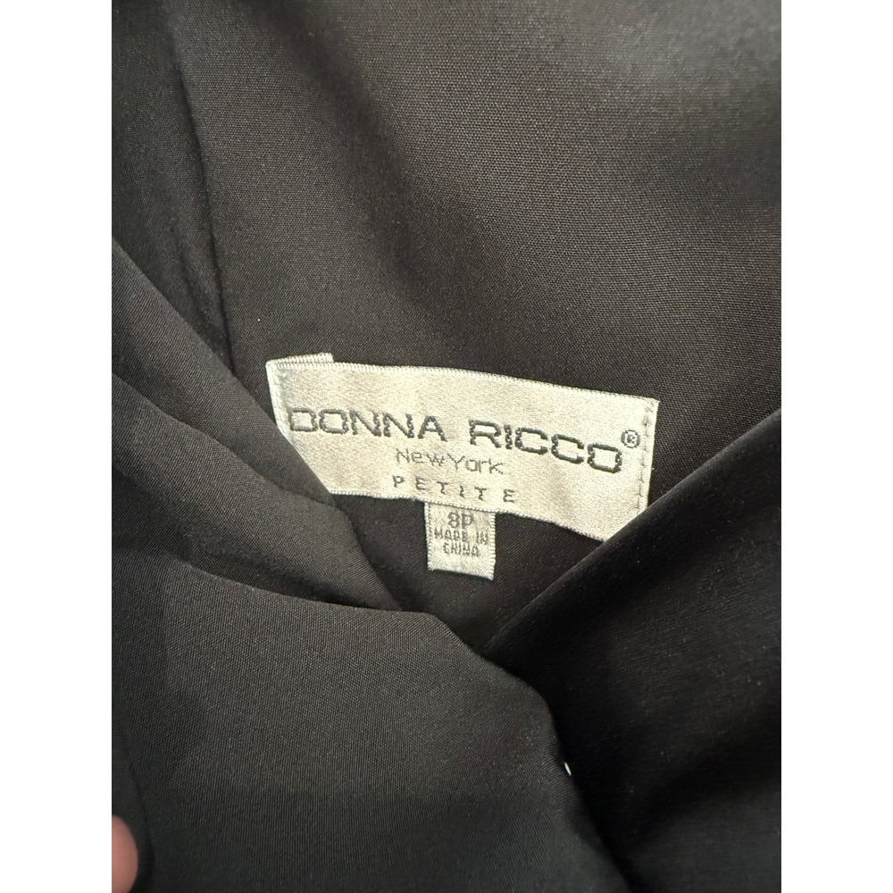 Vintage Donna Ricco Black V-Neck Ruched Sheath Dress Size 8P Little Black Dress - Picture 6 of 8